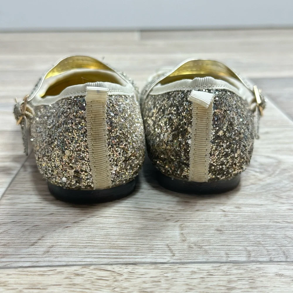 J Crew Kids Gold Sparkle Mary Janes Size 3 Ballet Flat EUC D193 Holiday Party